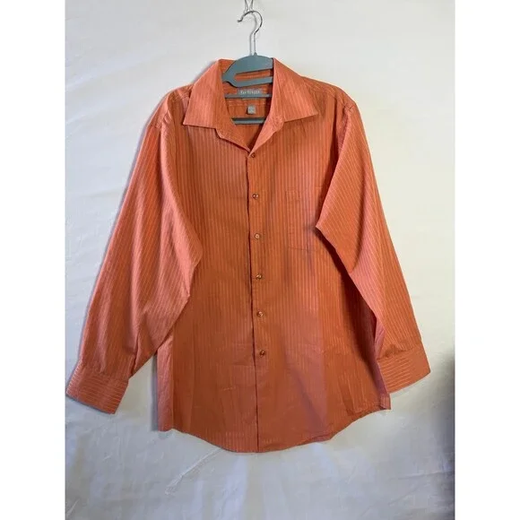 Van Heusen Lux Satin Fitted Dress Shirt Mens 16 32/33 Orange Stripe Button Up. - Picture 2 of 7